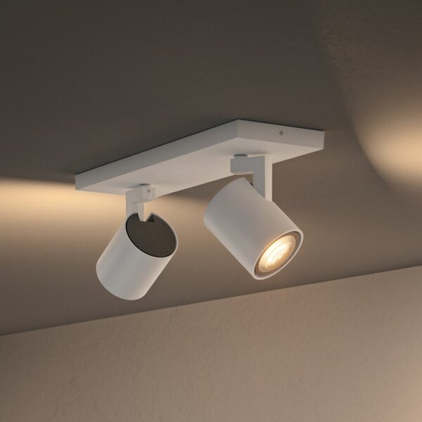 Philips Hue LED-Spot Runner, 2-flg., stikalnik za zatemnitve, bela, zatemnjen, Bela, Dnevna soba / jedilnica, Aluminij, Sodobni