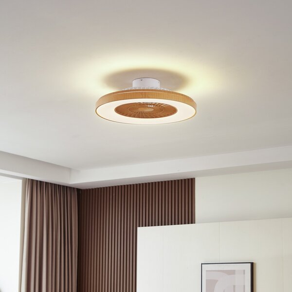 Lindby LED stropni ventilator Teleo, Ø 58 cm, barva lesa, CCT, zatemnjen, Les, Dnevna soba / jedilnica, Plastika, Sodobni
