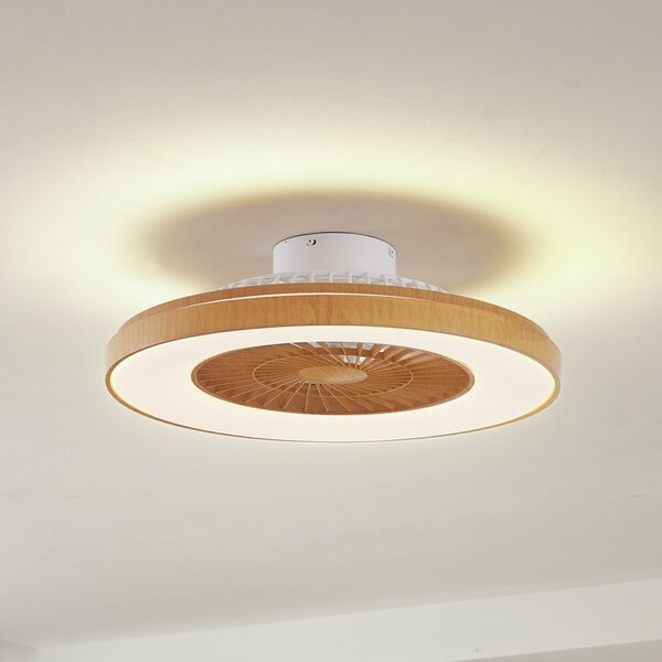 Lindby LED stropni ventilator Teleo, Ø 58 cm, barva lesa, CCT, zatemnjen, Les, Dnevna soba / jedilnica, Plastika, Sodobni
