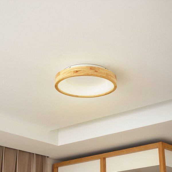 Lucande LED stropna svetilka Samvel, Ø 40 cm, les, Les, Dnevna soba / jedilnica, Les, Sodobni