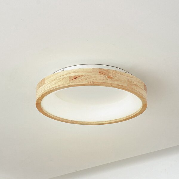 Lucande LED stropna svetilka Samvel, Ø 40 cm, les, Les, Dnevna soba / jedilnica, Les, Sodobni