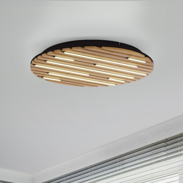 Q-Smart-Home Paul Neuhaus Smart LED stropna svetilka Q-Acoustic, les Ø 60 cm, zatemnjen, Les, Dnevna soba / jedilnica, Les, Sodobni