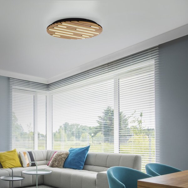 Q-Smart-Home Paul Neuhaus Smart LED stropna svetilka Q-Acoustic, les Ø 60 cm, zatemnjen, Les, Dnevna soba / jedilnica, Les, Sodobni