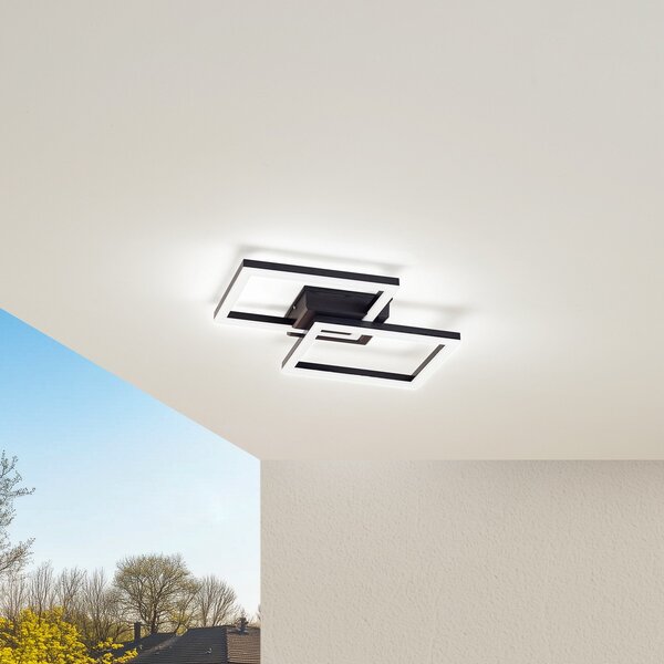 Lindby LED zunanja stropna svetilka Finian, 48 cm x cm, CCT z možnostjo, zatemnjen, Črna, Plastika, Sodobni