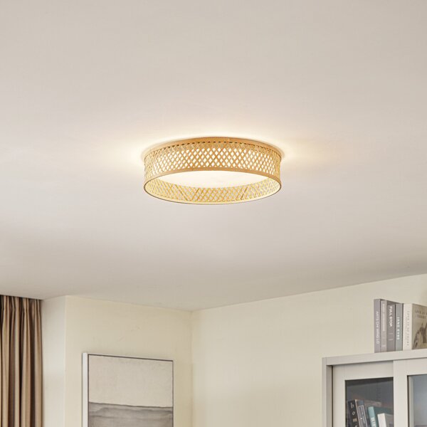 Lindby LED stropna svetilka Eilif, bambus, Ø 40 cm, Les, Dnevna soba / jedilnica, Bambus, Sodobni