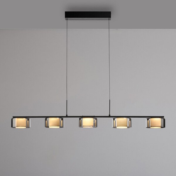 Paul Neuhaus LED viseča svetilka Rika, 119 cm, steklo, možnost zatemnitve, zatemnjen, Črna, Dnevna soba / jedilnica, Steklo, Sodobni