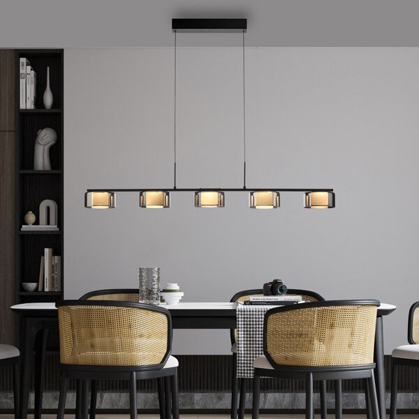 Paul Neuhaus LED viseča svetilka Rika, 119 cm, steklo, možnost zatemnitve, zatemnjen, Črna, Dnevna soba / jedilnica, Steklo, Sodobni