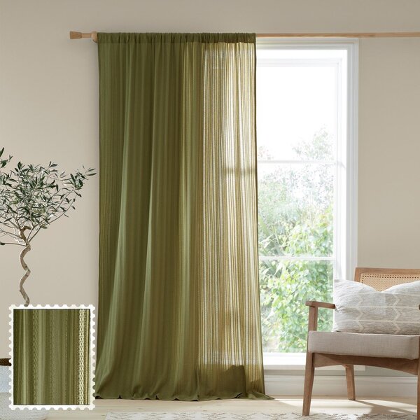 Kaki zelena prosojna zavesa 140x229 cm Zofia Broderie Anglaise – Pineapple Elephant
