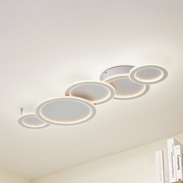 Lucande LED stropna svetilka Diala, bela, kovina, 96 cm, zatemnjen, Bela, Dnevna soba / jedilnica, Plastika, Sodobni