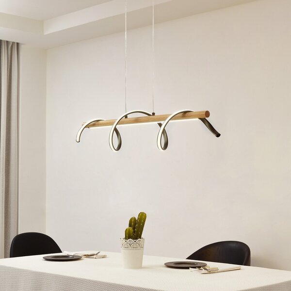 Lindby LED viseče svetilo Spiraali, črna barva, les, dolžina 95 cm, Črna, Dnevna soba / jedilnica, Aluminij, Podeželska hiša / Rustikalna