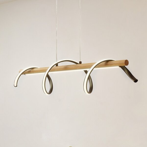 Lindby LED viseče svetilo Spiraali, črna barva, les, dolžina 95 cm, Črna, Dnevna soba / jedilnica, Aluminij, Podeželska hiša / Rustikalna