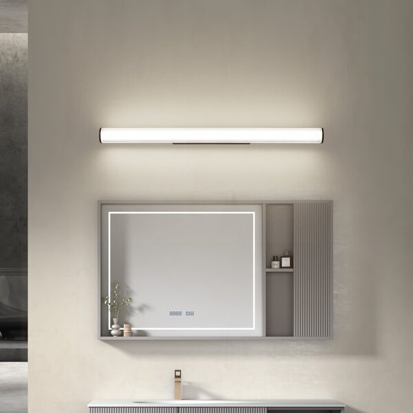 Lindby LED stenska svetilka Kirka, črna, kovinska, IP44, 90cm, CCT, Črna, Kopalnica, Kovina, Sodobni