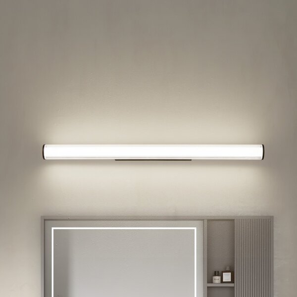 Lindby LED stenska svetilka Kirka, črna, kovinska, IP44, 90cm, CCT, Črna, Kopalnica, Kovina, Sodobni