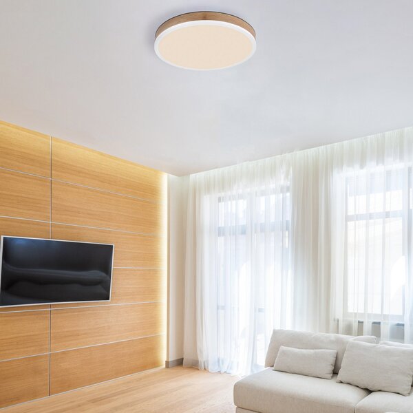 Globo LED stropna svetilka Doro Ø 45 cm les temno/bela, Les, Dnevna soba / jedilnica, Kovina, Sodobni