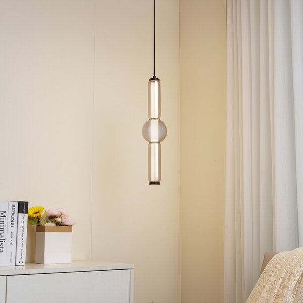 Lucande LED viseče svetilo Savete, dimno siva, steklo, Ø 12 cm, Siva, Dnevna soba / jedilnica, Steklo, Sodobni