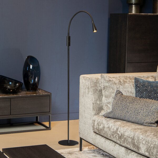 Lucide Talna svetilka LED Zozy, črna, 3-StepDim, višina 145 cm, gibljiva roka, zatemnjen, Črna, Študija / pisarna, Plastika, Sodobni