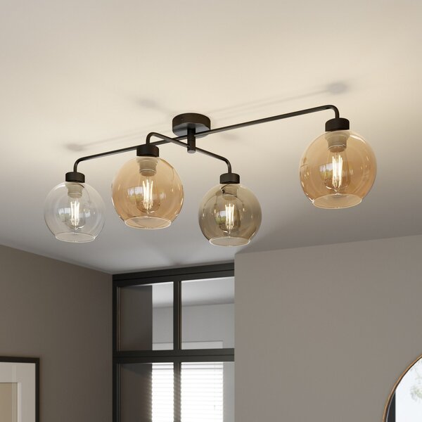 TK Lighting Stropna svetilka Cubus s štirimi žarnicami, prozorna/jantar/siva, zatemnjen, Siva, Dnevna soba / jedilnica, Steklo, Sodobni