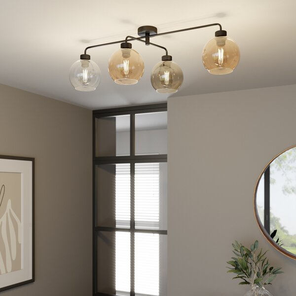 TK Lighting Stropna svetilka Cubus s štirimi žarnicami, prozorna/jantar/siva, zatemnjen, Siva, Dnevna soba / jedilnica, Steklo, Sodobni