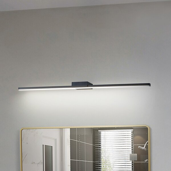 Lucande Lucidna LED svetilka z ogledalom Kivana, črna, kovinska, 90 cm, IP44, Črna, Kopalnica, Aluminij, Sodobni