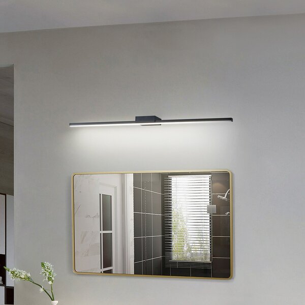 Lucande Lucidna LED svetilka z ogledalom Kivana, črna, kovinska, 90 cm, IP44, Črna, Kopalnica, Aluminij, Sodobni