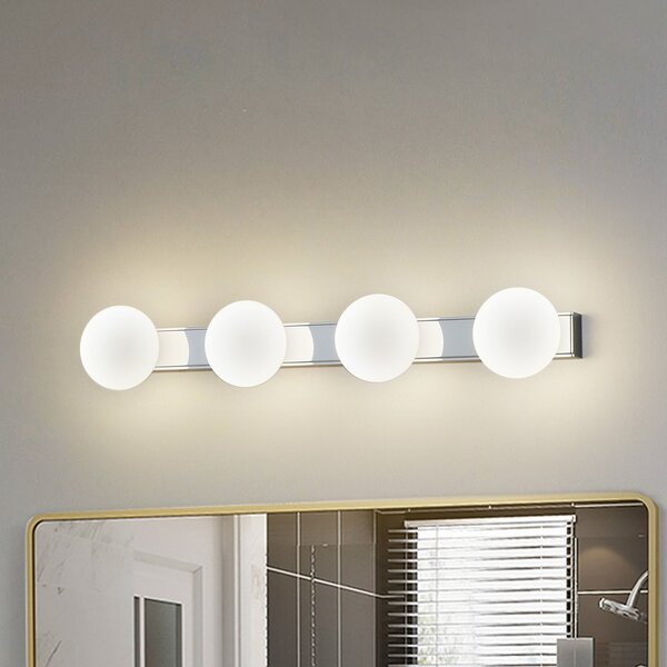 Lucande LED stenska kopalniška svetilka Myrra, krom, steklo, 60 cm, IP44, Kovinska, Kopalnica, Aluminij, Sodobni