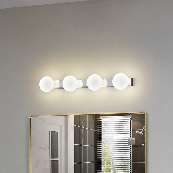 Lucande LED stenska kopalniška svetilka Myrra, krom, steklo, 60 cm, IP44, Kovinska, Kopalnica, Aluminij, Sodobni