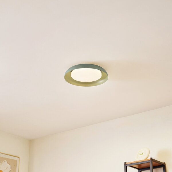 Lindby LED stropna svetilka Florie, zelena, kovina, Ø 40 cm, Zelena, Dnevna soba / jedilnica, Plastika, Sodobni