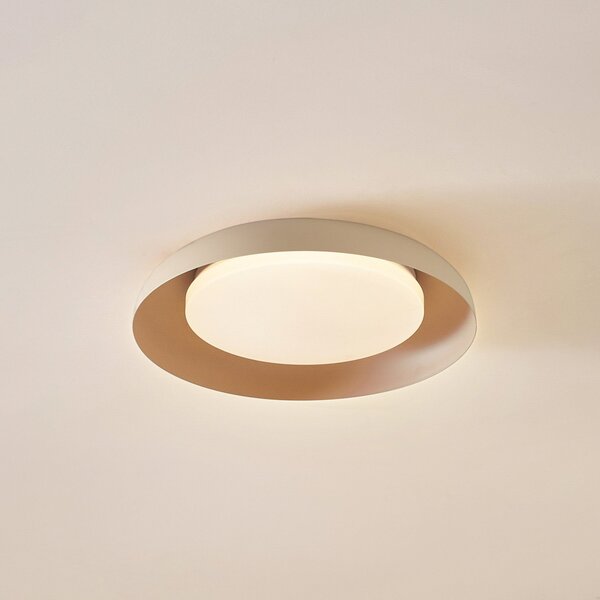 Lindby LED stropna svetilka Florie, bež, kovina, Ø 40 cm, Bež, Dnevna soba / jedilnica, Plastika, Sodobni