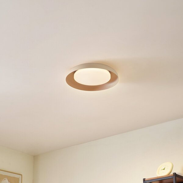 Lindby LED stropna svetilka Florie, bež, kovina, Ø 40 cm, Bež, Dnevna soba / jedilnica, Plastika, Sodobni