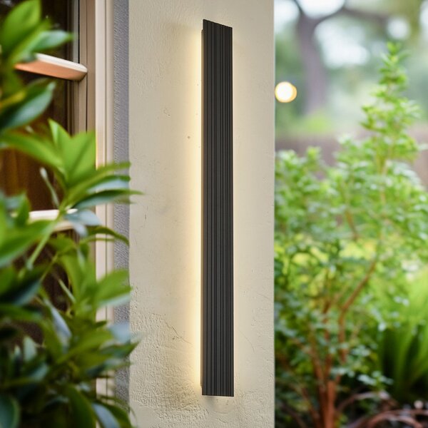 Lucande LED zunanje stensko svetilo Melira, višina 100 cm, antracit, Črna, Aluminij, Sodobni