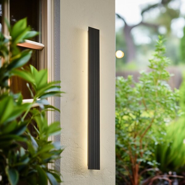 Lucande LED zunanje stensko svetilo Melira, višina 100 cm, antracit, Črna, Aluminij, Sodobni
