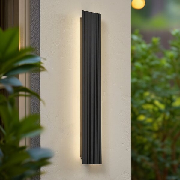 Lucande LED zunanje stensko svetilo Melira, dolžina 60 cm, antracit, Črna, Aluminij, Sodobni