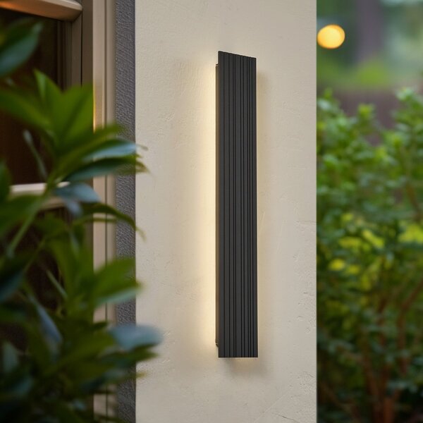 Lucande LED zunanje stensko svetilo Melira, dolžina 60 cm, antracit, Črna, Aluminij, Sodobni