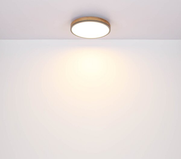 Globo LED stropna svetilka Doro, Ø 60 cm, temni grafit/les, les, CCT, zatemnjen, Les, Dnevna soba / jedilnica, Les, Sodobni