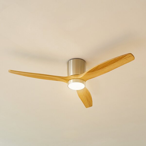 Lucande LED stropni ventilator Faipari, nikl, DC, tiho, 132 cm, Les, Dnevna soba / jedilnica, Les, Sodobni
