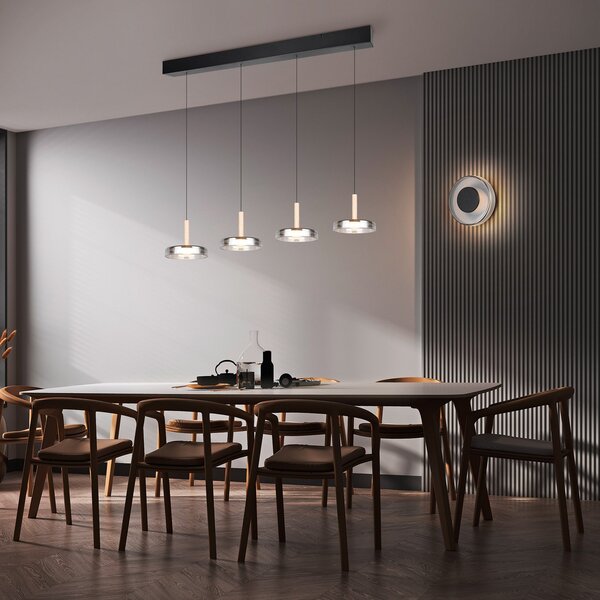 Trio Lighting LED stenska svetilka Celeste, črna/krom, Ø 22 cm, steklo z možnostjo zatemnitve, zatemnjen, Črna, Dnevna soba / jedilnica, Steklo, Sodobni