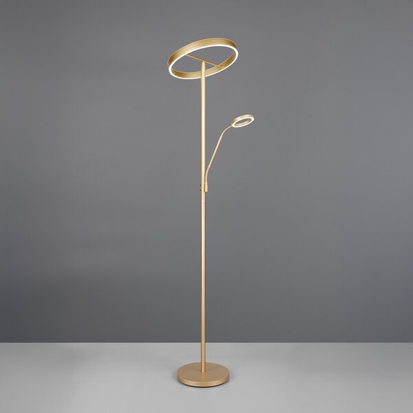 Trio Lighting Talna svetilka Willis LED, zlata, višina 180 cm, kovinska, CCT, zatemnilnik, zatemnjen, Zlata / medeninasta, Dnevna soba / jedilnica, Kovina, Sodobni, Svetilka za branje