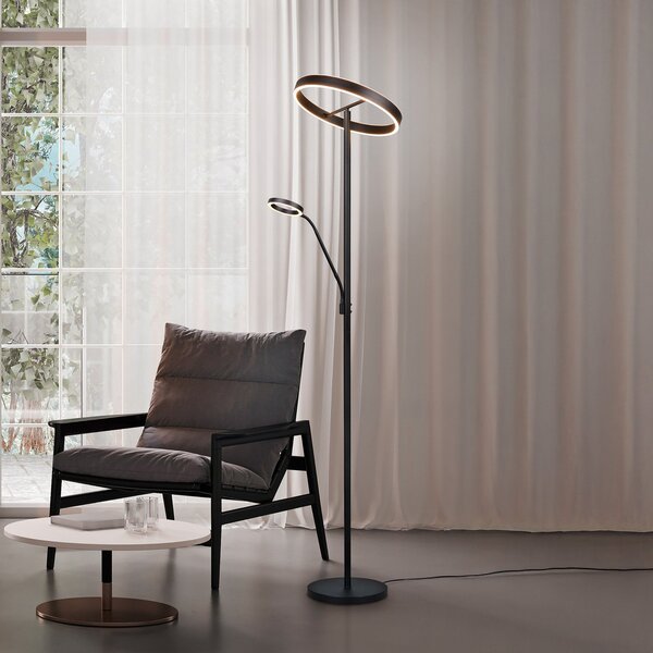 Trio Lighting Talna svetilka LED Willis, črna, višina 180 cm kovinska CCT zatemnilnik, zatemnjen, Črna, Dnevna soba / jedilnica, Kovina, Sodobni, Svetilka za branje