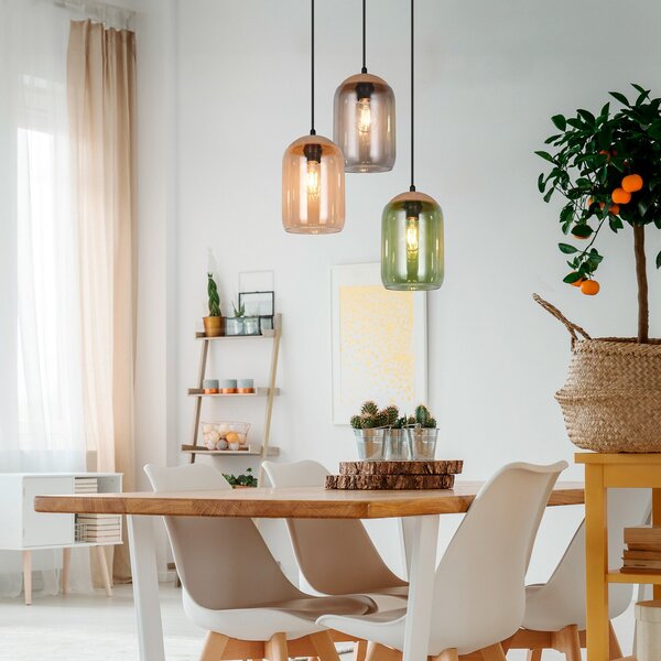 Trio Lighting Obesek iz plute, večbarvni, Ø 30 cm, 3-svetlobni, steklo/pluta, zatemnjen, Večbarvna, Dnevna soba / jedilnica, Steklo, Sodobni