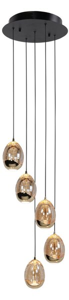 HighLight Viseča svetilka Golden Egg, jantar/zlata Ø 30 cm 5-svetlobna steklo/kovina, zatemnjen, Zlata / medeninasta, Dnevna soba / jedilnica, Kovina, Sodobni
