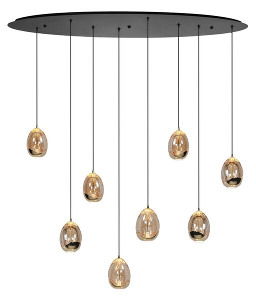 HighLight Viseča svetilka Golden Egg, jantar/zlata, dolžina 100 cm, 8-svetlobno steklo, zatemnjen, Dnevna soba / jedilnica, Kovina, Sodobni
