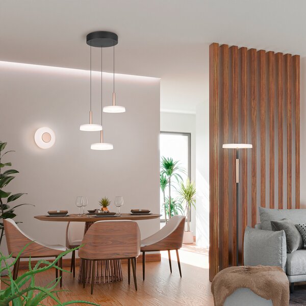 Trio Lighting LED stenska svetilka Celeste, rjava/bela, Ø 22 cm, steklo z možnostjo zatemnitve, zatemnjen, Rjava / rjasta, Dnevna soba / jedilnica, Steklo, Sodobni