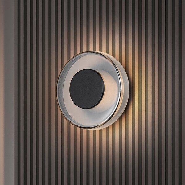 Trio Lighting LED stenska svetilka Celeste, črna/krom, Ø 22 cm, steklo z možnostjo zatemnitve, zatemnjen, Črna, Dnevna soba / jedilnica, Steklo, Sodobni