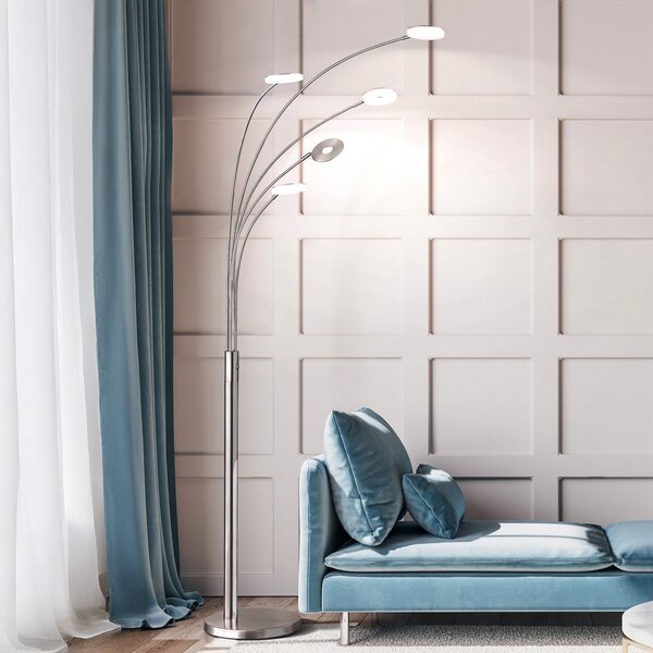 FISCHER & HONSEL LED-stojna svetilka Dent, nikl/krom, 225 cm, kovina, CCT 5-flg., zatemnjen, Siva, Dnevna soba / jedilnica, Kovina, Sodobni, Stoječe senčilo