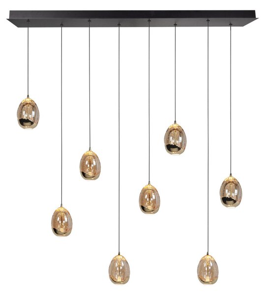 HighLight Viseča svetilka Golden Egg, jantar/zlata, dolžina 115 cm, 8-svetlobno steklo, zatemnjen, Dnevna soba / jedilnica, Kovina, Sodobni