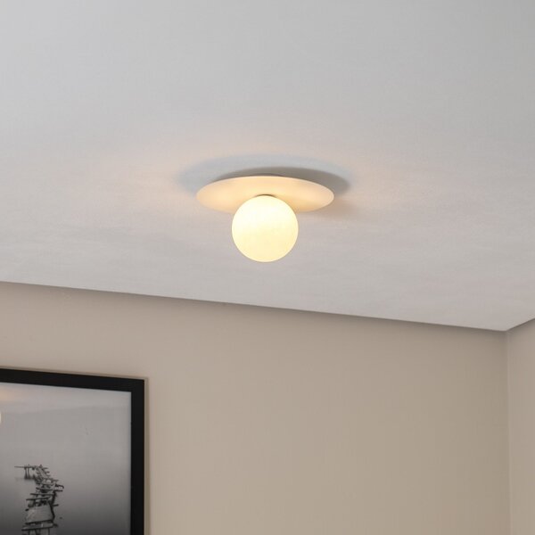 TK Lighting Stropna svetilka Pixie, bela, steklo, Ø 25 cm, krogla, G9, zatemnjen, Bela, Dnevna soba / jedilnica, Kovina, Sodobni