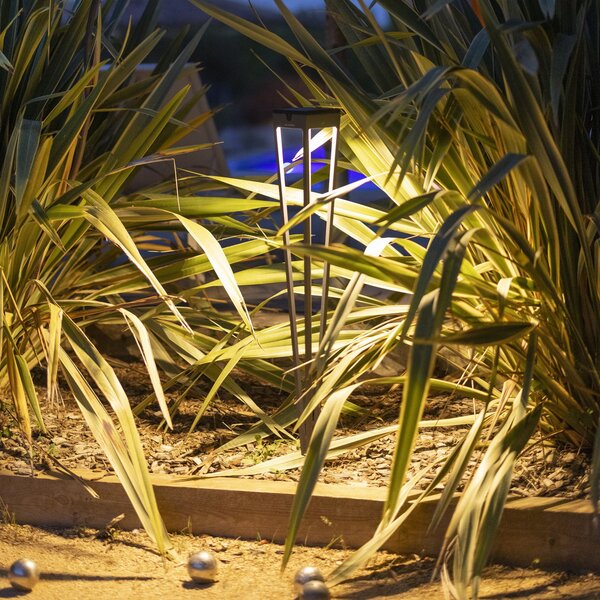 Les Jardins LED solarna svetilka Tinka, siva, 90 cm, zemeljski trn, zatemnjen, Siva, Kovina, Zunanji reflektorji / zemeljski trn