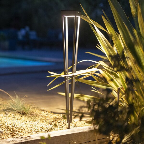 Les Jardins LED solarna svetilka Tinka, siva, 90 cm, zemeljski trn, zatemnjen, Siva, Kovina, Zunanji reflektorji / zemeljski trn