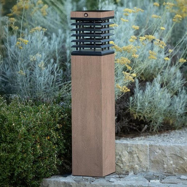 Les Jardins LED solarna luč Tekura, siva, les, 75 cm, zatemnjen, Les, Les, Zunanji stebriček / pot