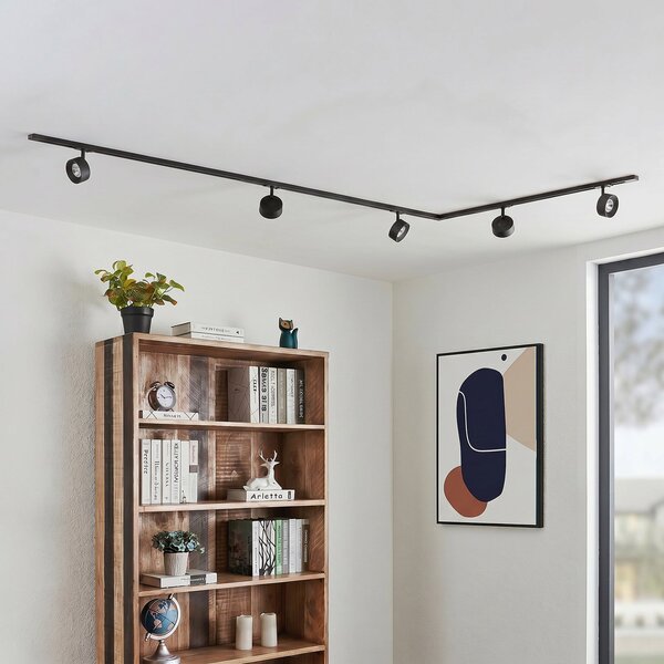 Lindby sistem tirnic Linaro, Ø 9,5 cm, 5-krilni, LED, črn, Črna, Študija / pisarna, Kovina, Sodobni